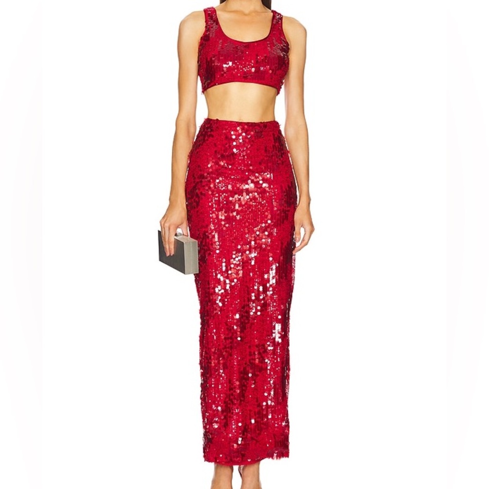 Michael Costello Red Sequin Skirt Set